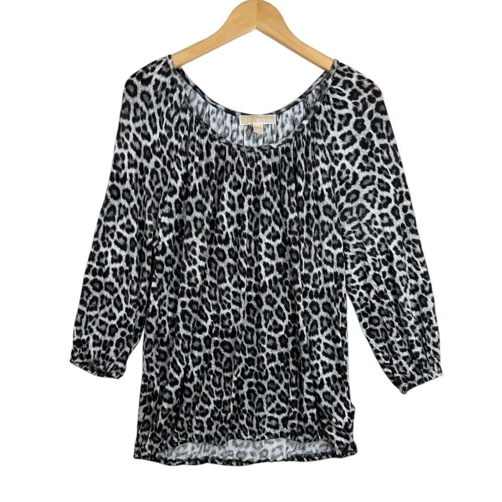 MICHAEL Michael Kors Womens Black and White Leopard Print Blouse Size Large